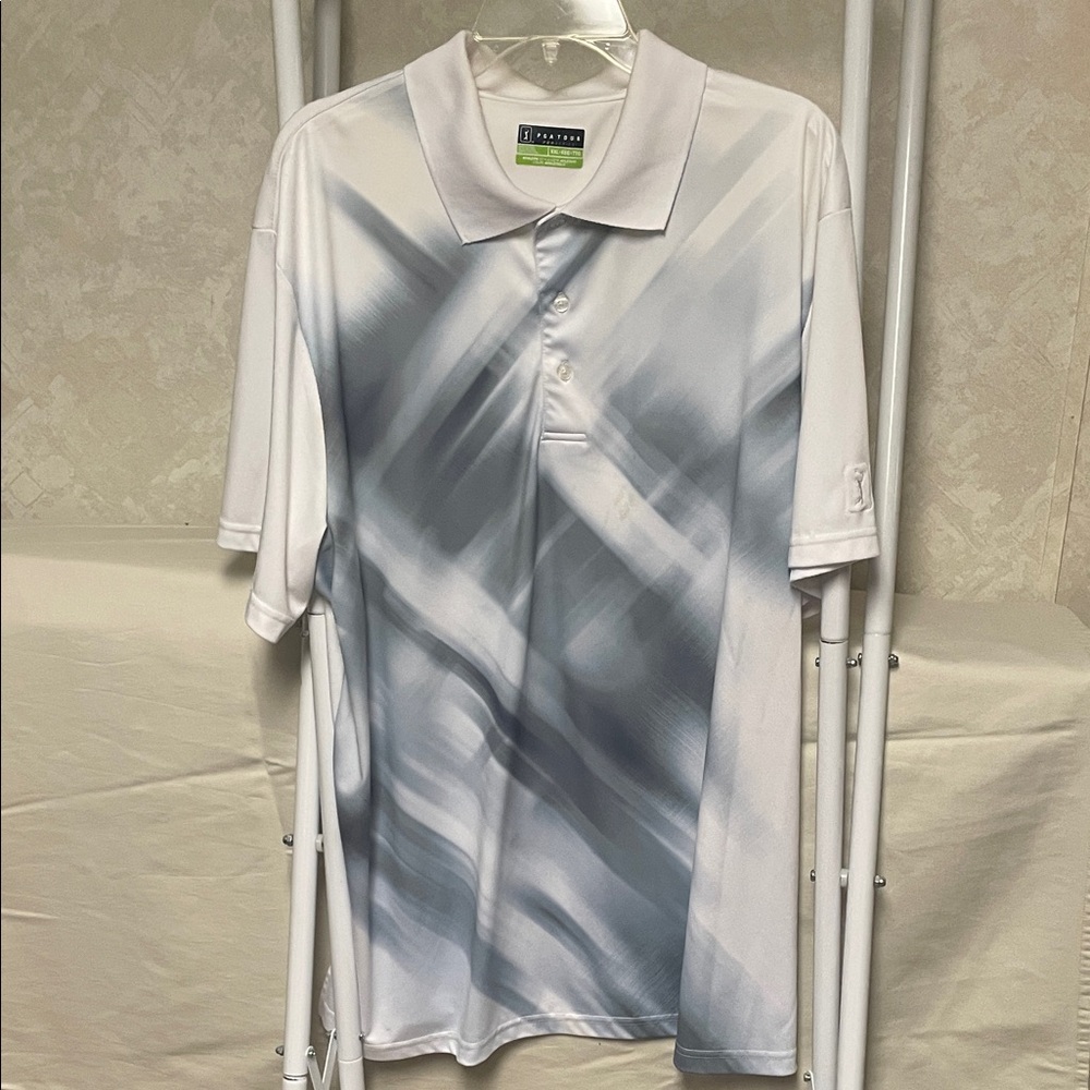 PGA Tour White and Gray Patterned Polo Shirt